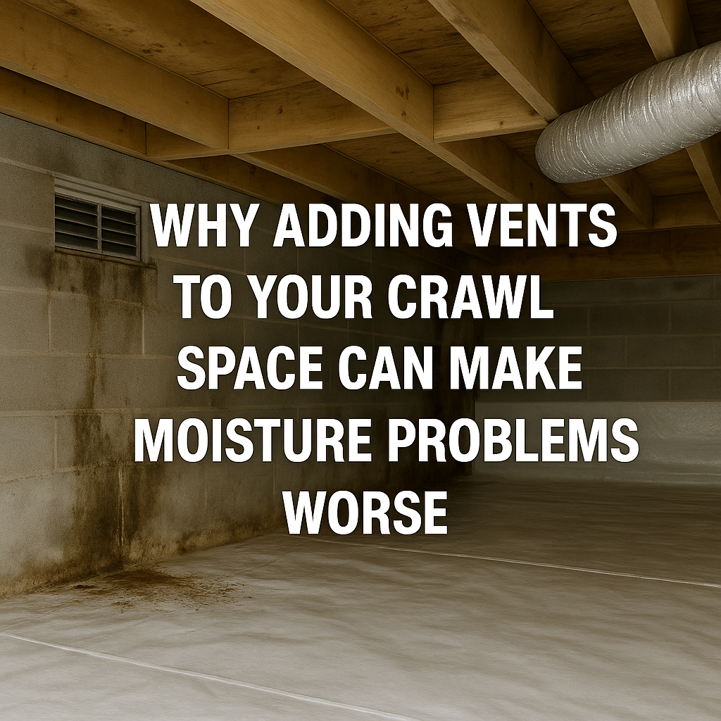 Moisture damage in a vented crawl space with visible mold and duct condensation in a Florida home